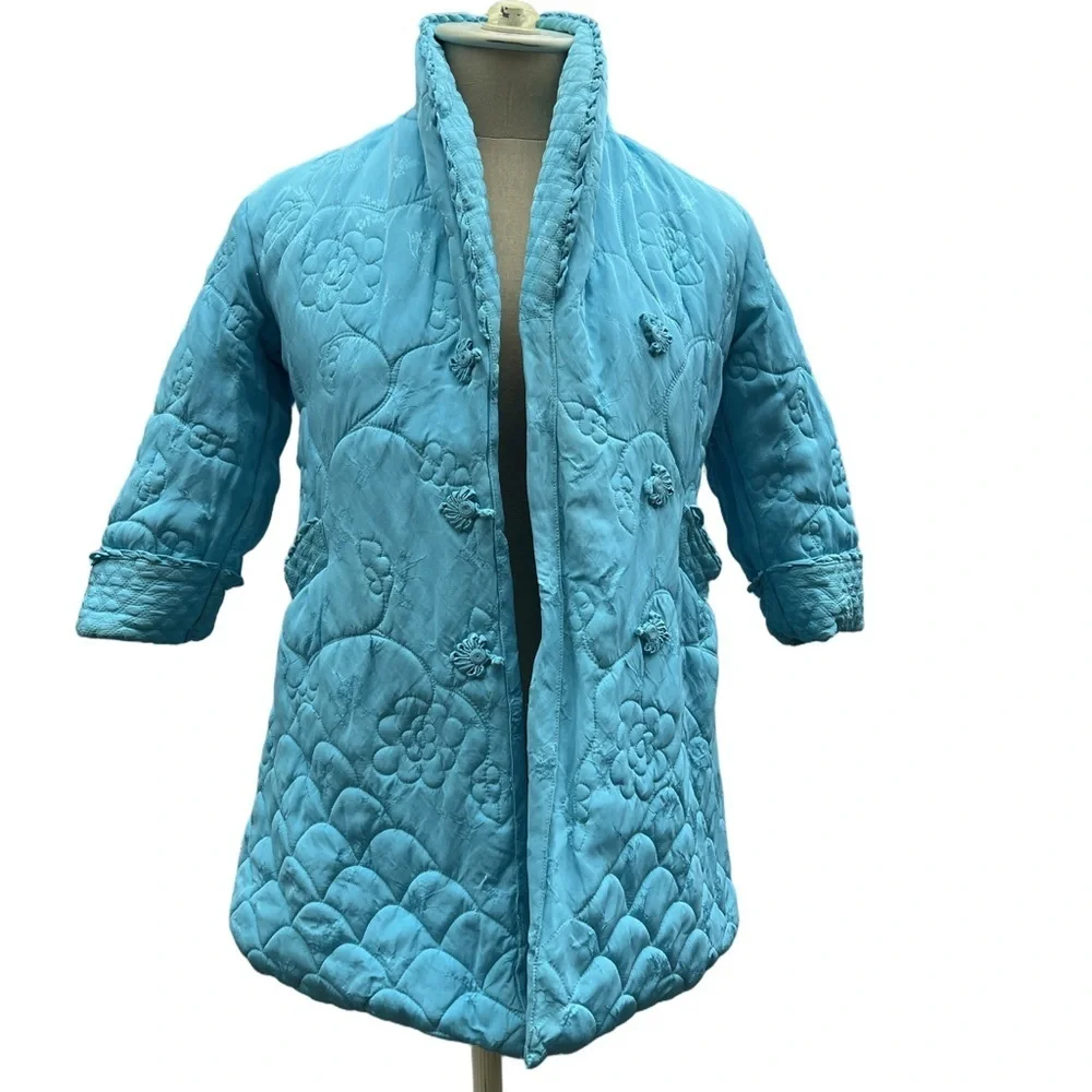 Vintage Peony Brand Blue Quilted Jacket Size 10 (Small)